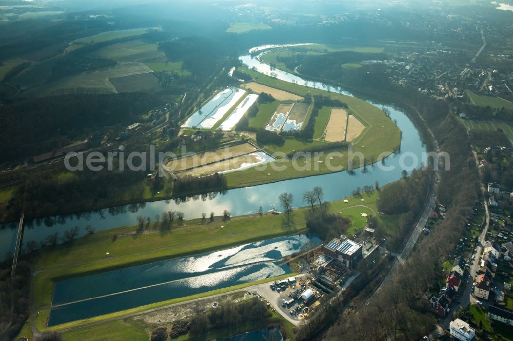 Witten from above - Curved loop of the riparian zones on the course of the river Ruhr in Witten in the state North Rhine-Westphalia