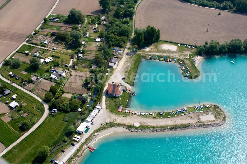 Aerial image Lauterbourg - Sandy beach areas on the Aquapark Alsace in Lauterbourg in Grand Est, France