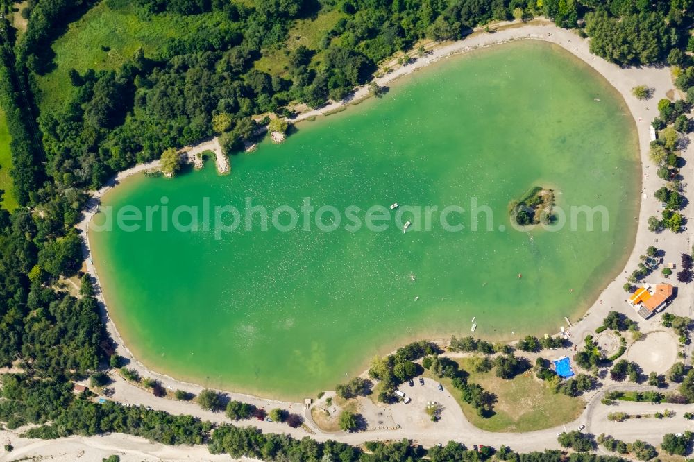 Veynes from above - Sandy beach areas on the Base de Loisirs of Iscles in Veynes in Provence-Alpes-Cote d'Azur, France