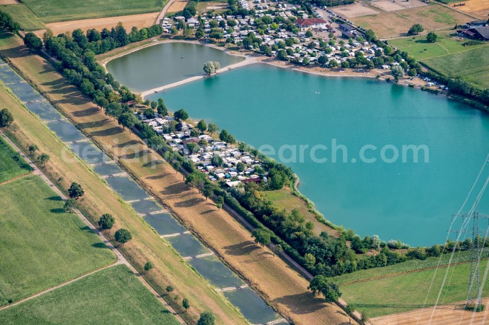 Aerial image Riegel am Kaiserstuhl - Sandy beach areas on the and Camping in Riegel am Kaiserstuhl in the state Baden-Wurttemberg, Germany