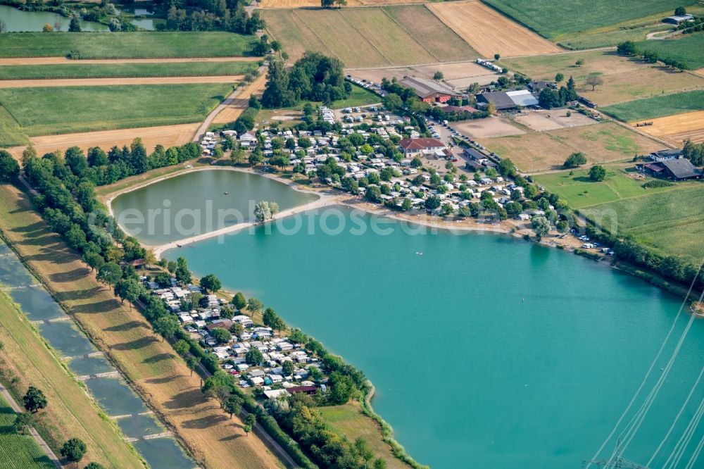 Aerial photograph Riegel am Kaiserstuhl - Sandy beach areas on the and Camping in Riegel am Kaiserstuhl in the state Baden-Wurttemberg, Germany