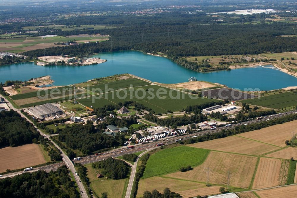 Baden-Baden from above - Sandy beach areas on the Kuehlsee in Baden-Baden in the state Baden-Wuerttemberg