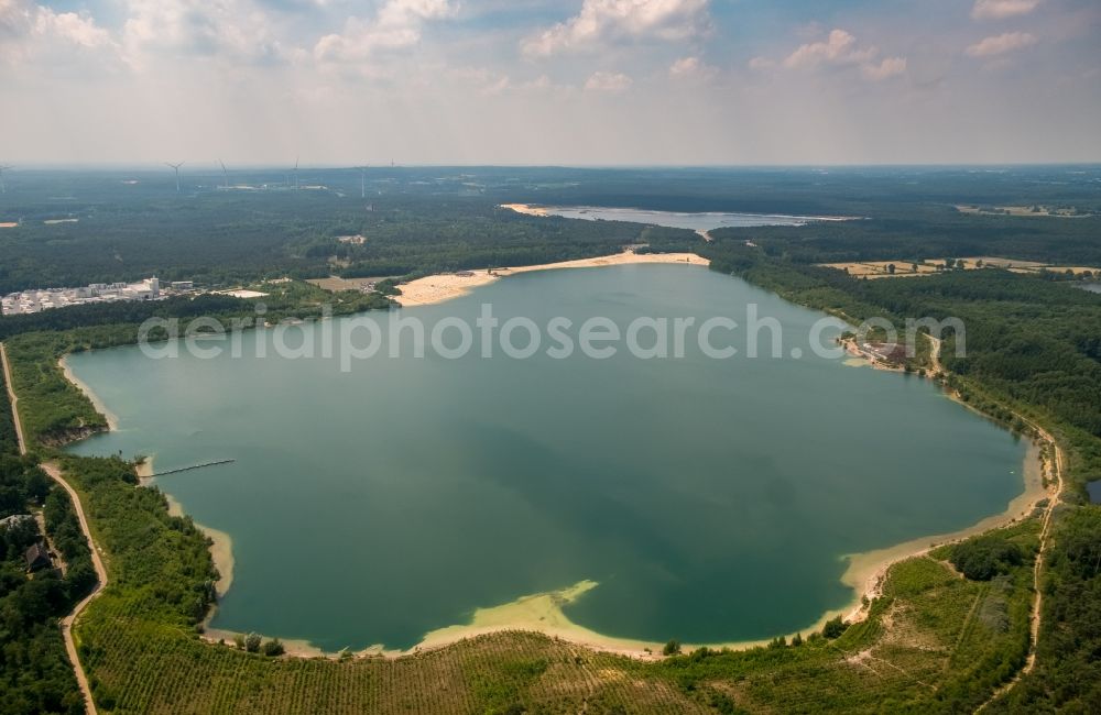 Haltern am See from above - Sandy beach areas on the Silbersee in the district Sythen in Haltern am See in the state North Rhine-Westphalia, Germany