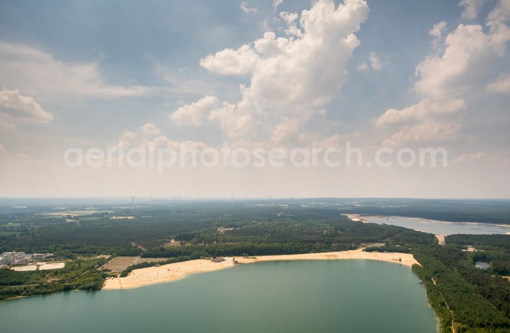 Haltern am See from above - Sandy beach areas on the Silbersee in the district Sythen in Haltern am See in the state North Rhine-Westphalia, Germany