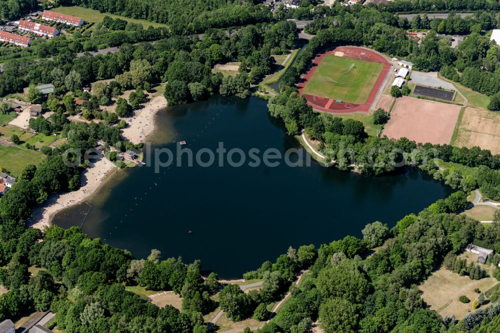 Bremen from above - Sandy beach areas on the Sodenmattsee on street Am Sodenmatt in the district Sodenmatt in Bremen, Germany