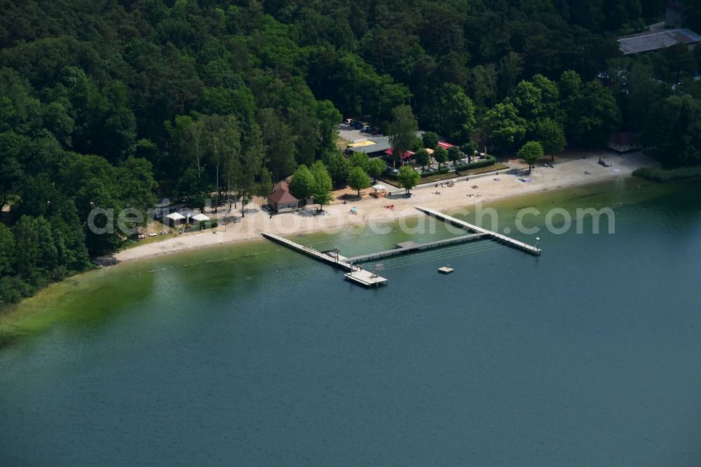 Aerial image Biesenthal - Sandy beach areas on the on Grosser Wukensee in Biesenthal in the state Brandenburg, Germany