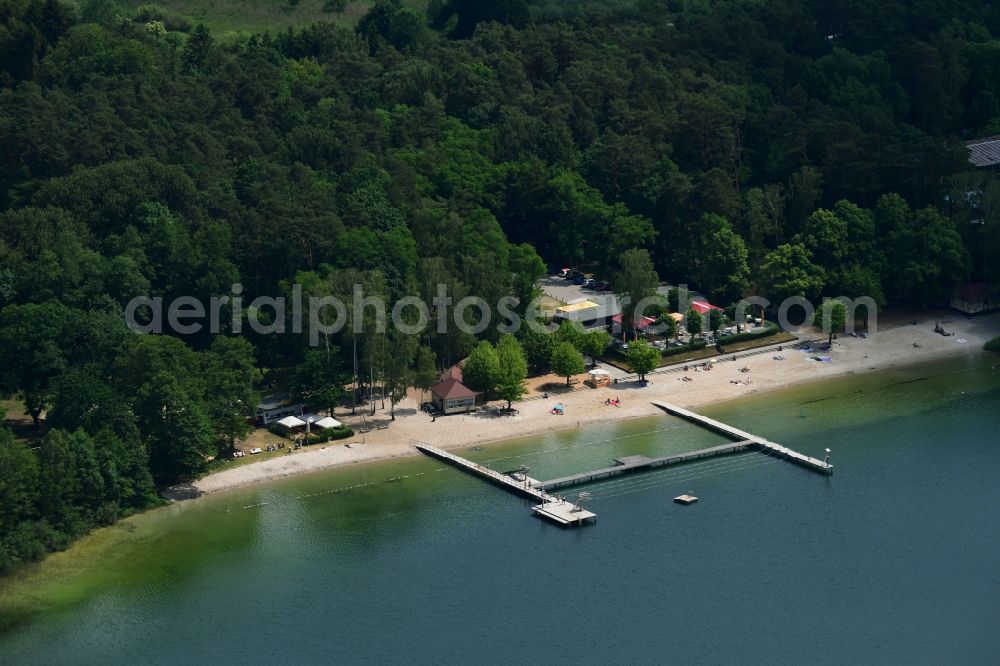 Aerial photograph Biesenthal - Sandy beach areas on the on Grosser Wukensee in Biesenthal in the state Brandenburg, Germany