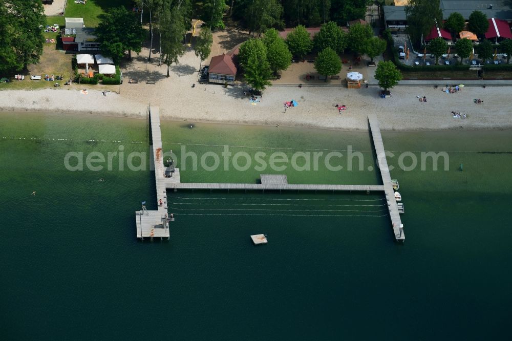 Aerial image Biesenthal - Sandy beach areas on the on Grosser Wukensee in Biesenthal in the state Brandenburg, Germany