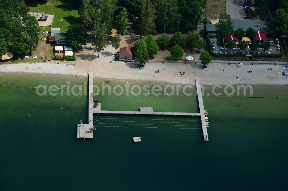 Aerial photograph Biesenthal - Sandy beach areas on the on Grosser Wukensee in Biesenthal in the state Brandenburg, Germany