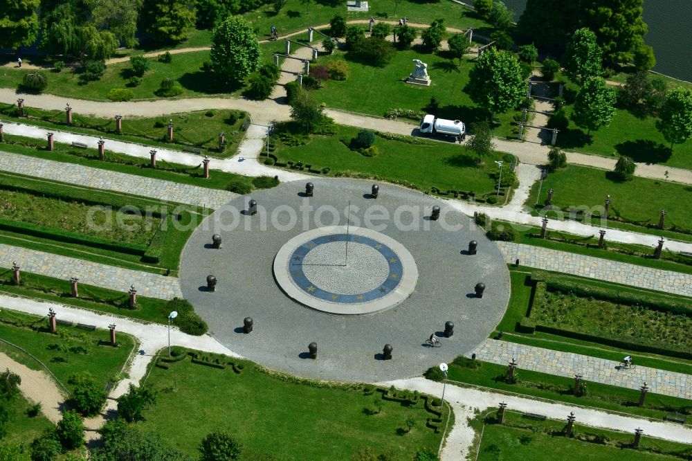 Bukarest from above - Riparian areas on the lake Lacul Herastrau to the parks of the island Insula Trandafinlor in Bucharest, Romania