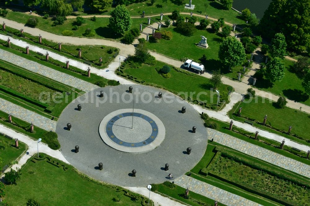 Bukarest from the bird's eye view: Riparian areas on the lake Lacul Herastrau to the parks of the island Insula Trandafinlor in Bucharest, Romania