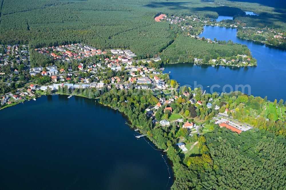 Aerial image Grünheide (Mark) - Riparian areas on the lake area of Werlsee and Peetzsee in Gruenheide (Mark) in the state Brandenburg, Germany