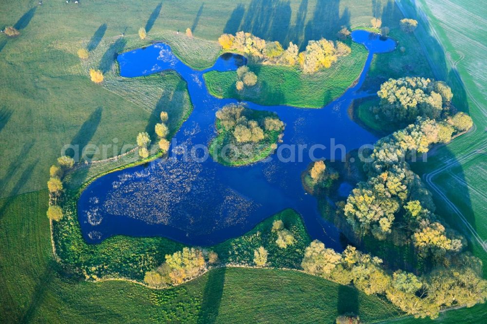 Beggerow from above - Riparian areas on the lake area of in Beggerow in the state Mecklenburg - Western Pomerania, Germany