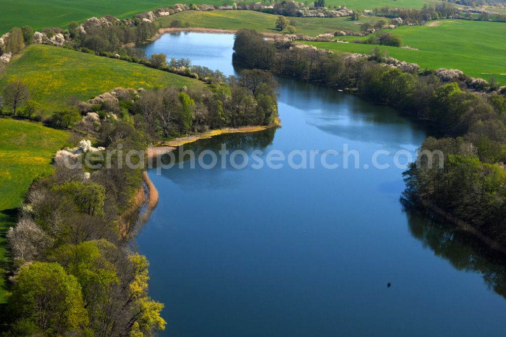 Aerial image Dolgen - Riparian areas on the lake area of Dolgener See in Dolgen Feldberger Seenlandschaft in the state Mecklenburg - Western Pomerania, Germany