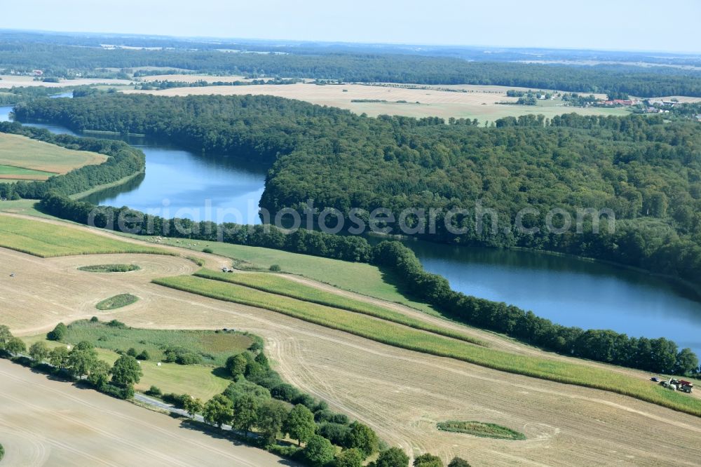 Feldberger Seenlandschaft from above - Riparian areas on the lake area of Dolgener See in Feldberger Seenlandschaft in the state Mecklenburg - Western Pomerania