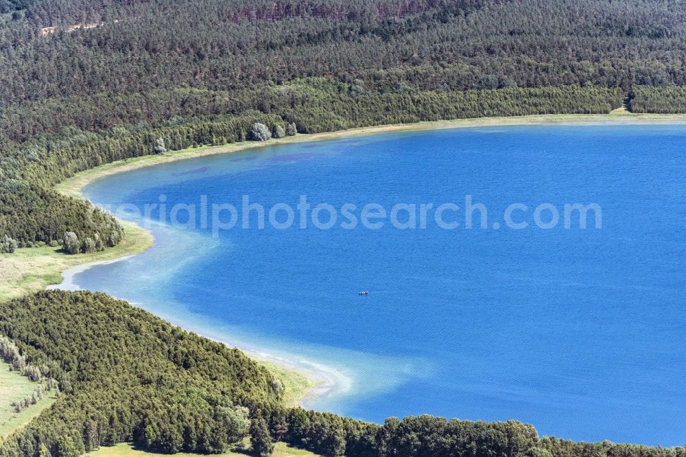 Alt Schwerin from the bird's eye view: Riparian areas on the lake area of Drewitzer See in Alt Schwerin in the state Mecklenburg - Western Pomerania, Germany