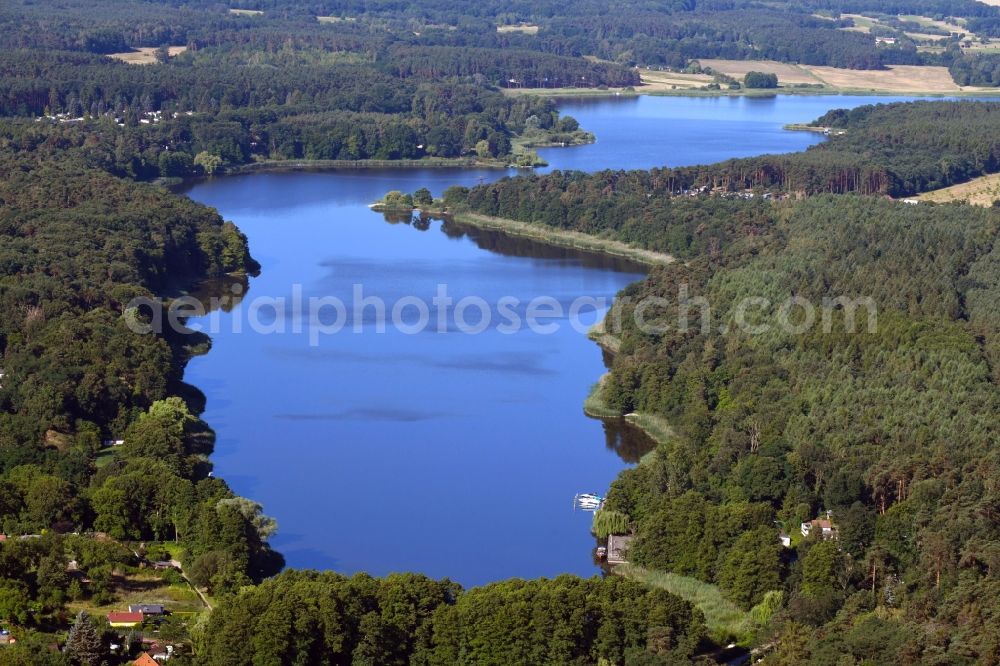 Stechow-Ferchesar from the bird's eye view: Riparian areas on the lake area of Ferchesarer See in Stechow-Ferchesar in the state Brandenburg, Germany