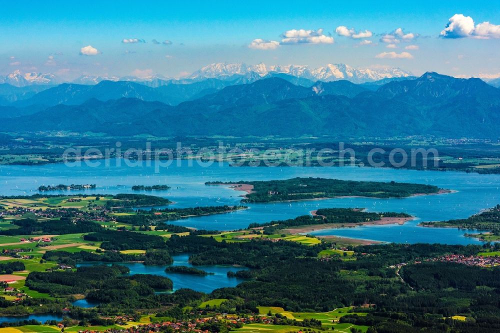 Aerial image Chiemsee - Riparian areas on the lake area of Frauenchiemsee in Chiemsee in the state Bavaria, Germany