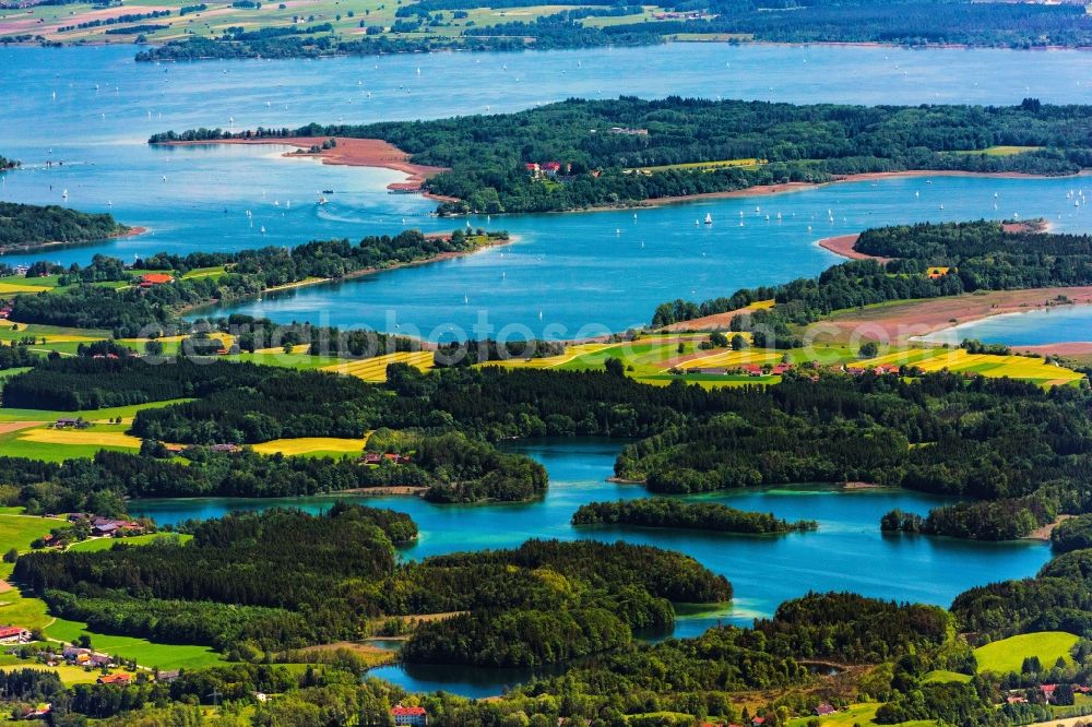 Aerial photograph Chiemsee - Riparian areas on the lake area of Frauenchiemsee in Chiemsee in the state Bavaria, Germany