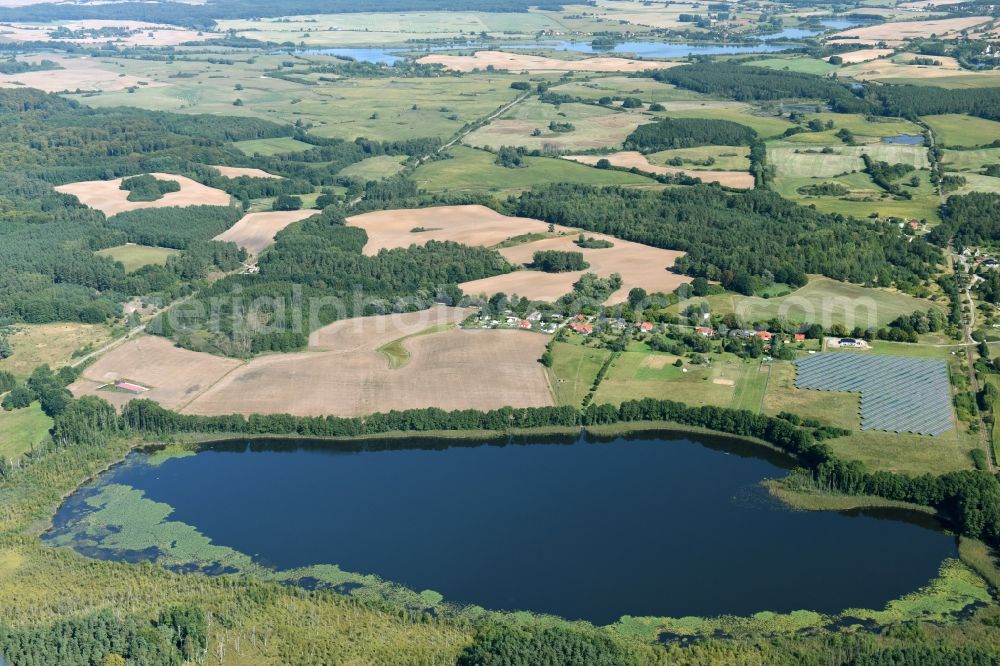 Aerial image Thurow - Riparian areas on the lake area of Freischulzensee in Thurow in the state Mecklenburg - Western Pomerania