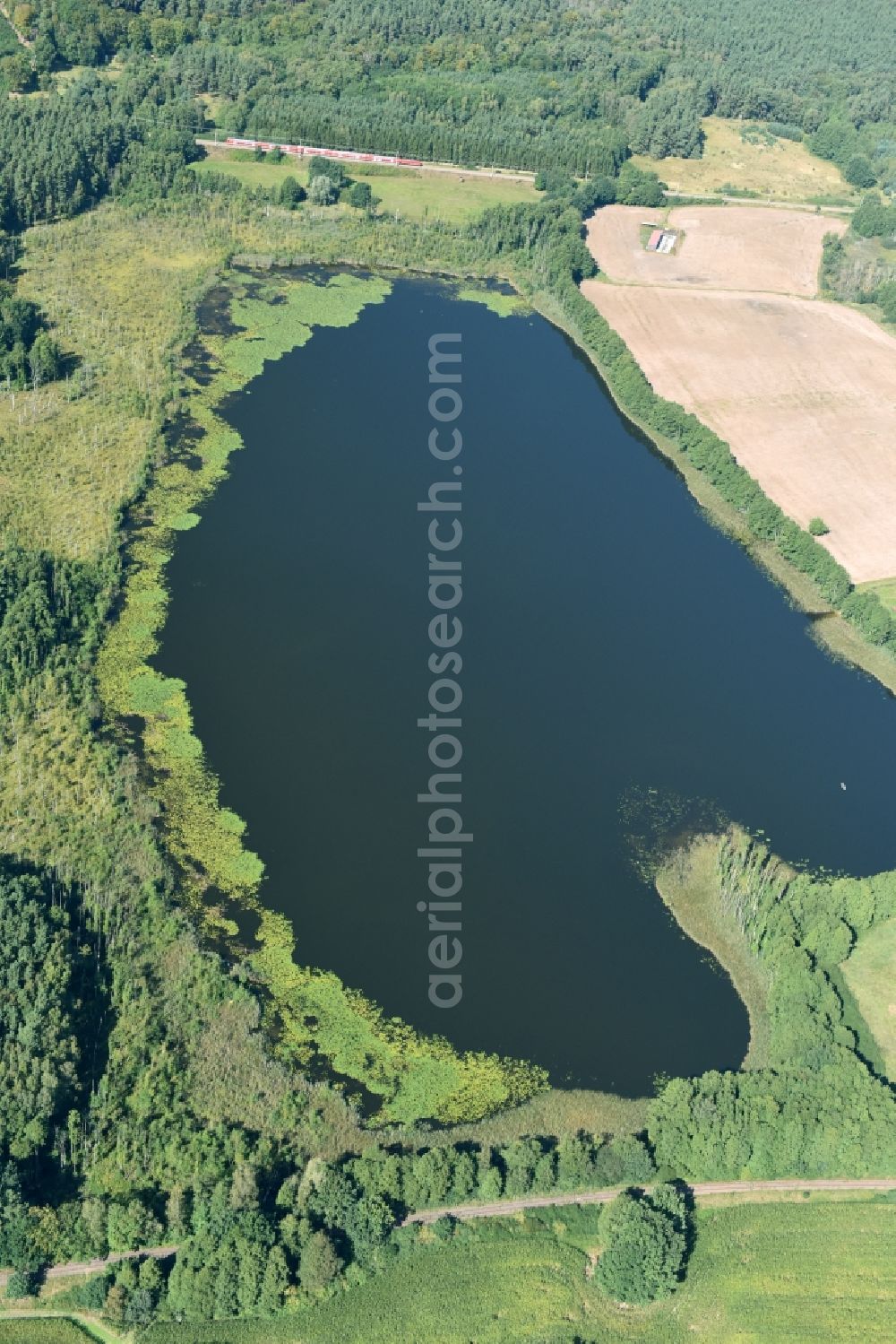 Thurow from above - Riparian areas on the lake area of Freischulzensee in Thurow in the state Mecklenburg - Western Pomerania