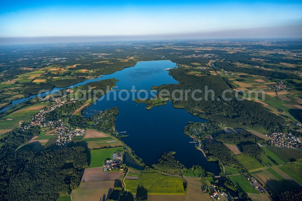 Absberg from the bird's eye view: Riparian areas on the lake area of Grosser Brombachsee in Absberg in the state Bavaria, Germany