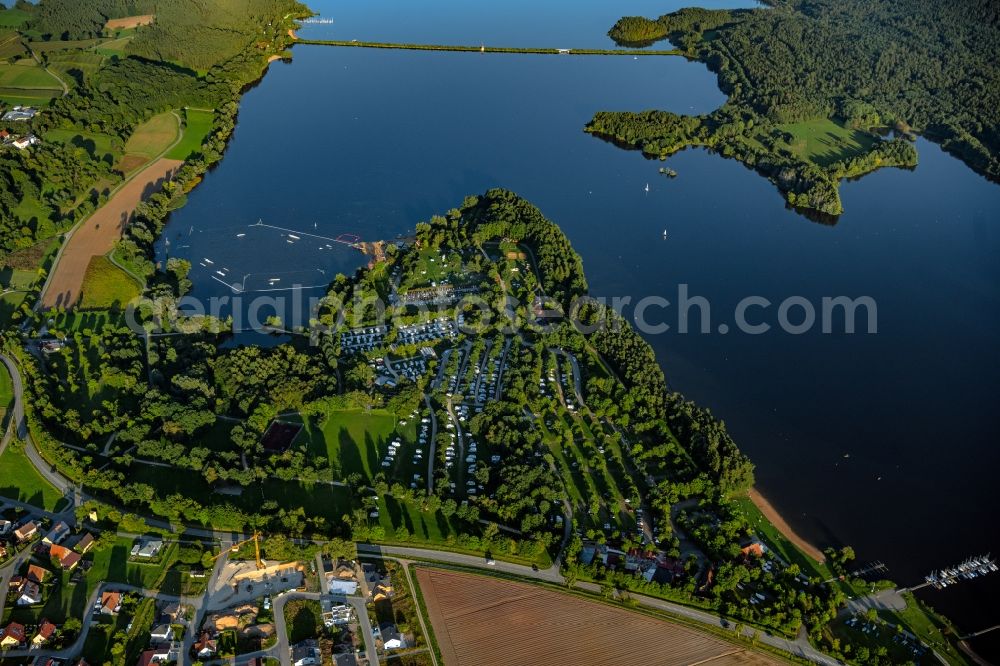 Aerial image Absberg - Riparian areas on the lake area of Grosser Brombachsee in Absberg in the state Bavaria, Germany