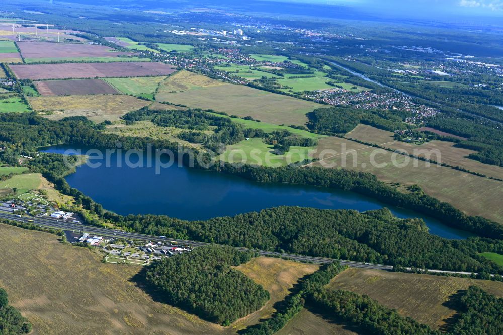 Werbellin from the bird's eye view: Riparian areas on the lake area of Grosser Bukowsee in Werbellin at Schorfheide in the state Brandenburg, Germany