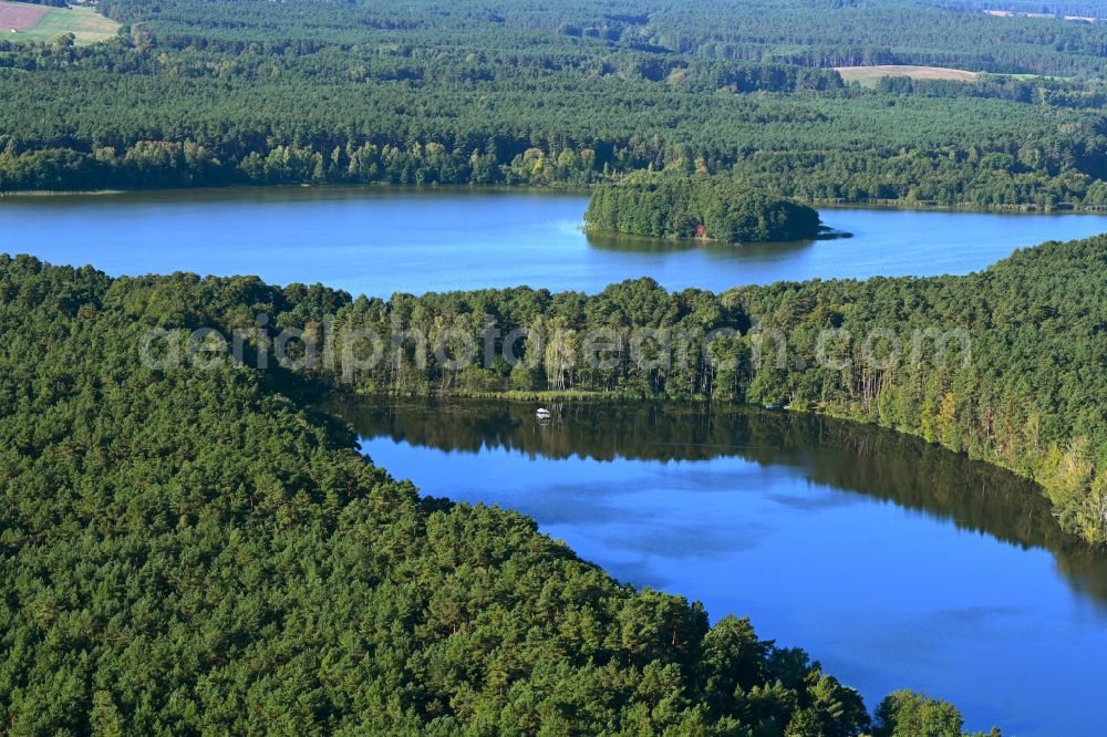 Kagar from above - Riparian areas on the lake area of Grosser Zermittensee and Braminsee in Kagar in the state Brandenburg, Germany