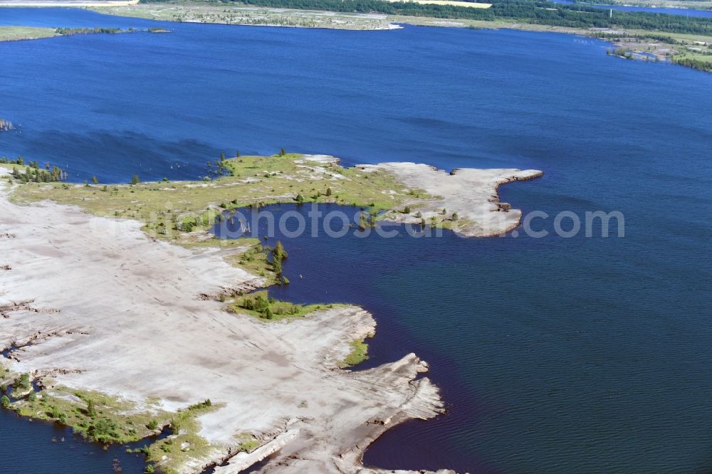 Großräschen from above - Riparian areas on the lake area of Grossraeschener See in Grossraeschen in the state Brandenburg, Germany