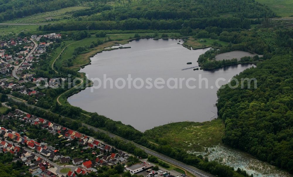 Bitterfeld-Wolfen from above - Riparian areas on the lake area of Grube Johannes in Bitterfeld-Wolfen in the state Saxony-Anhalt, Germany