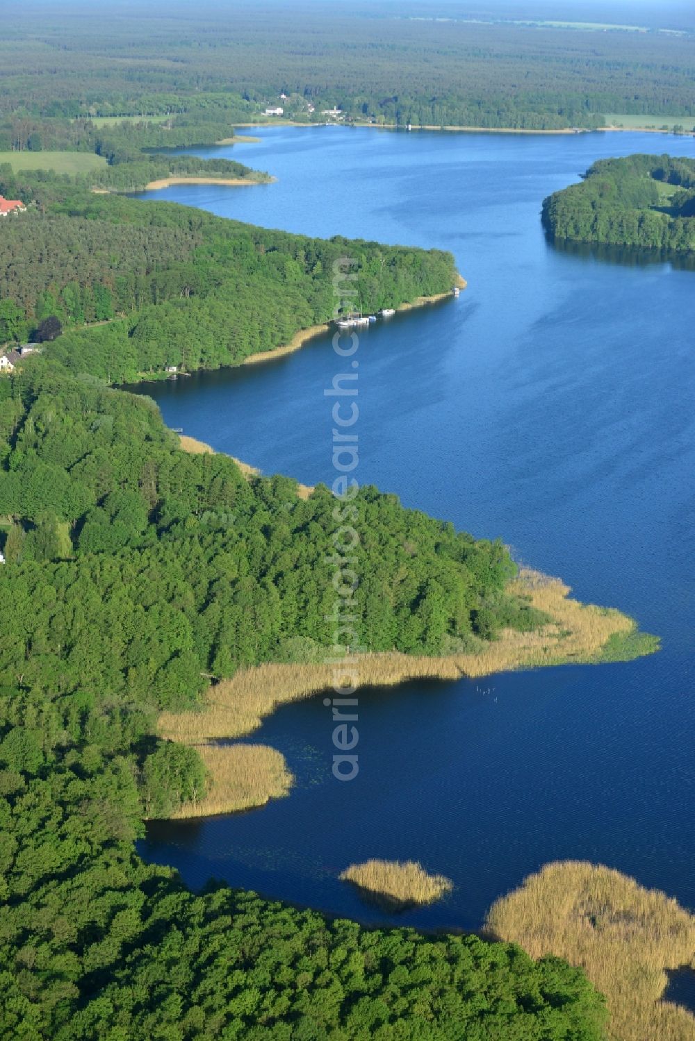 Lindow (Mark) from above - Riparian areas on the lake area of Gudelacksee in Lindow (Mark) in the state Brandenburg