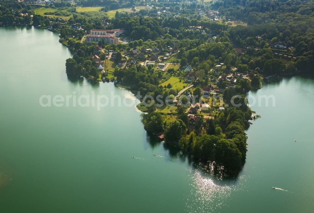 Feldberger Seenlandschaft from above - Riparian areas on the lake area of Townlake with residential area and forest in the district Feldberg in Feldberger Seenlandschaft in the state Mecklenburg - Western Pomerania