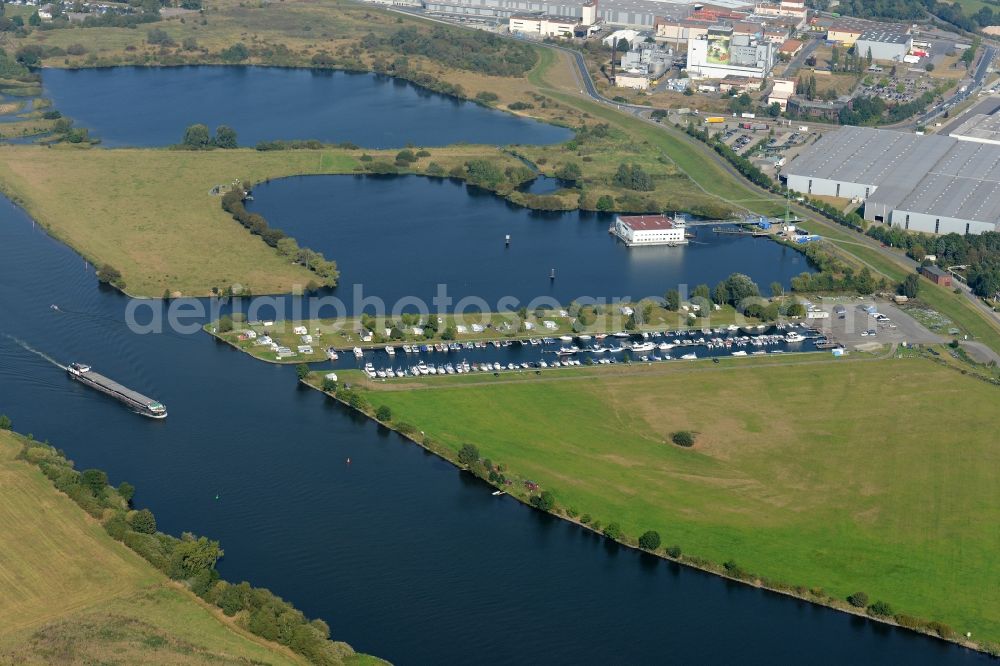 Bremen from above - Riparian areas on the lake area of Hemelinger See and Arberger Kanal both with river draining to Weser in Bremen in Germany