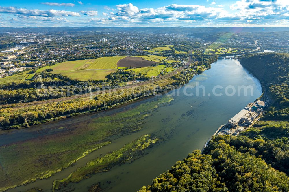 Hagen from above - riparian areas on the lake area of Hengsteysee on the course of the river Ruhr in the district Syburg in Hagen at Ruhrgebiet in the state North Rhine-Westphalia, Germany