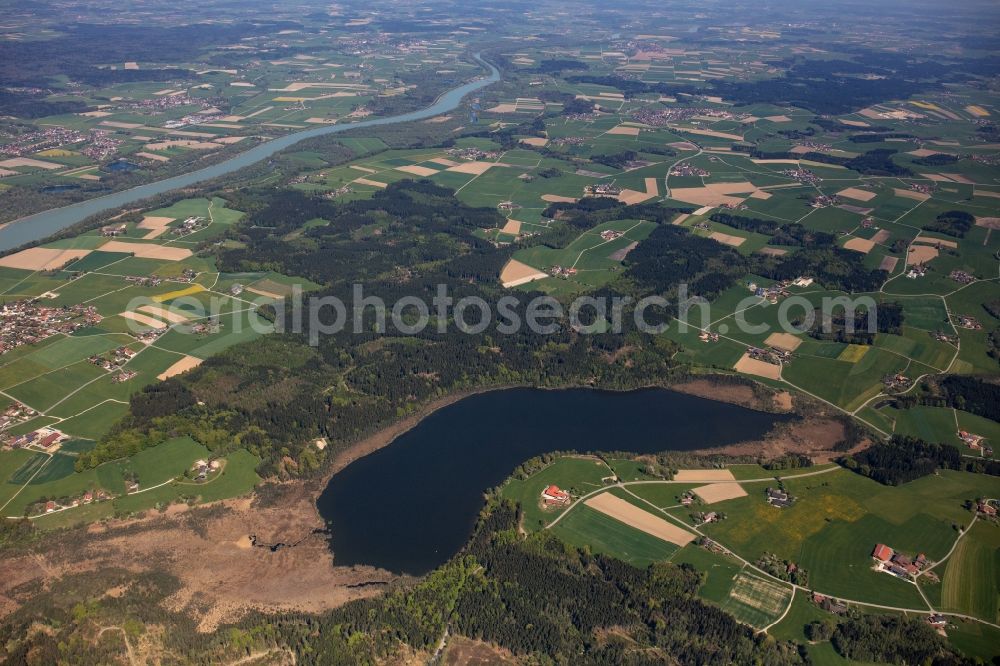 Haberspoint from above - Riparian areas on the lake area of Hofstaetter See in a forest area in the district Kalkgrub in Haberspoint in the state Bavaria, Germany