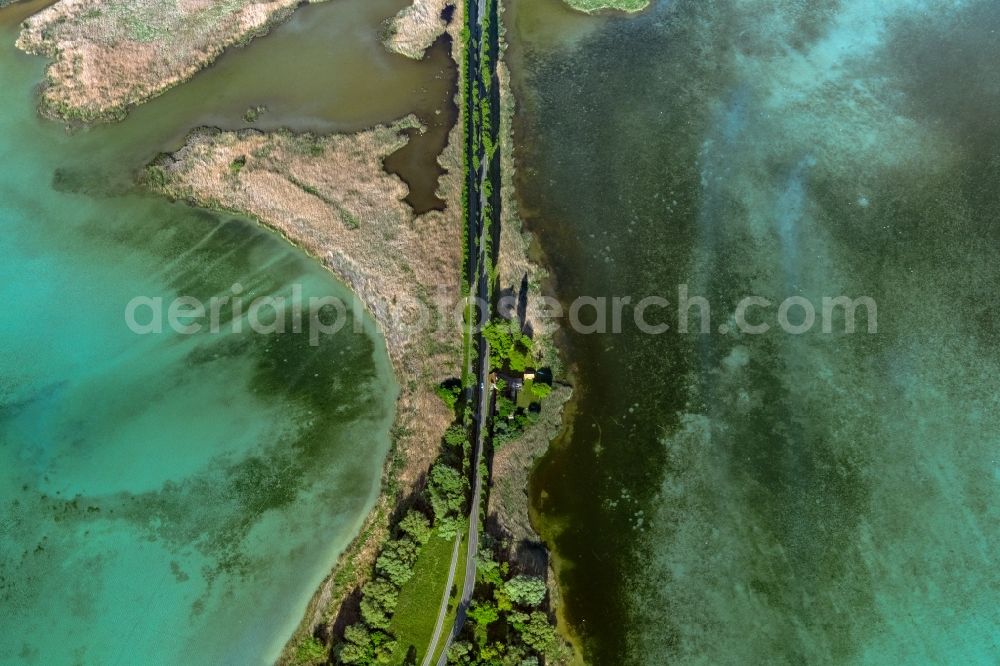 Reichenau from above - Riparian areas on the lake area of Insel Reichenau on street Pirminstrasse in Reichenau in the state Baden-Wurttemberg, Germany