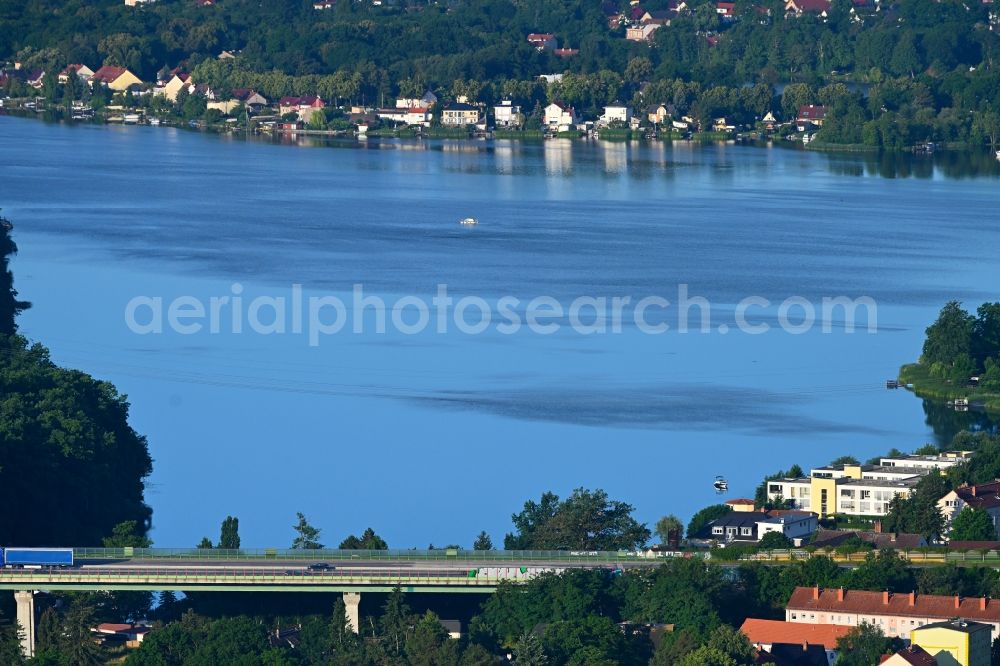 Aerial image Rüdersdorf - Riparian areas on the lake area of Kalksee in Ruedersdorf in the state Brandenburg, Germany