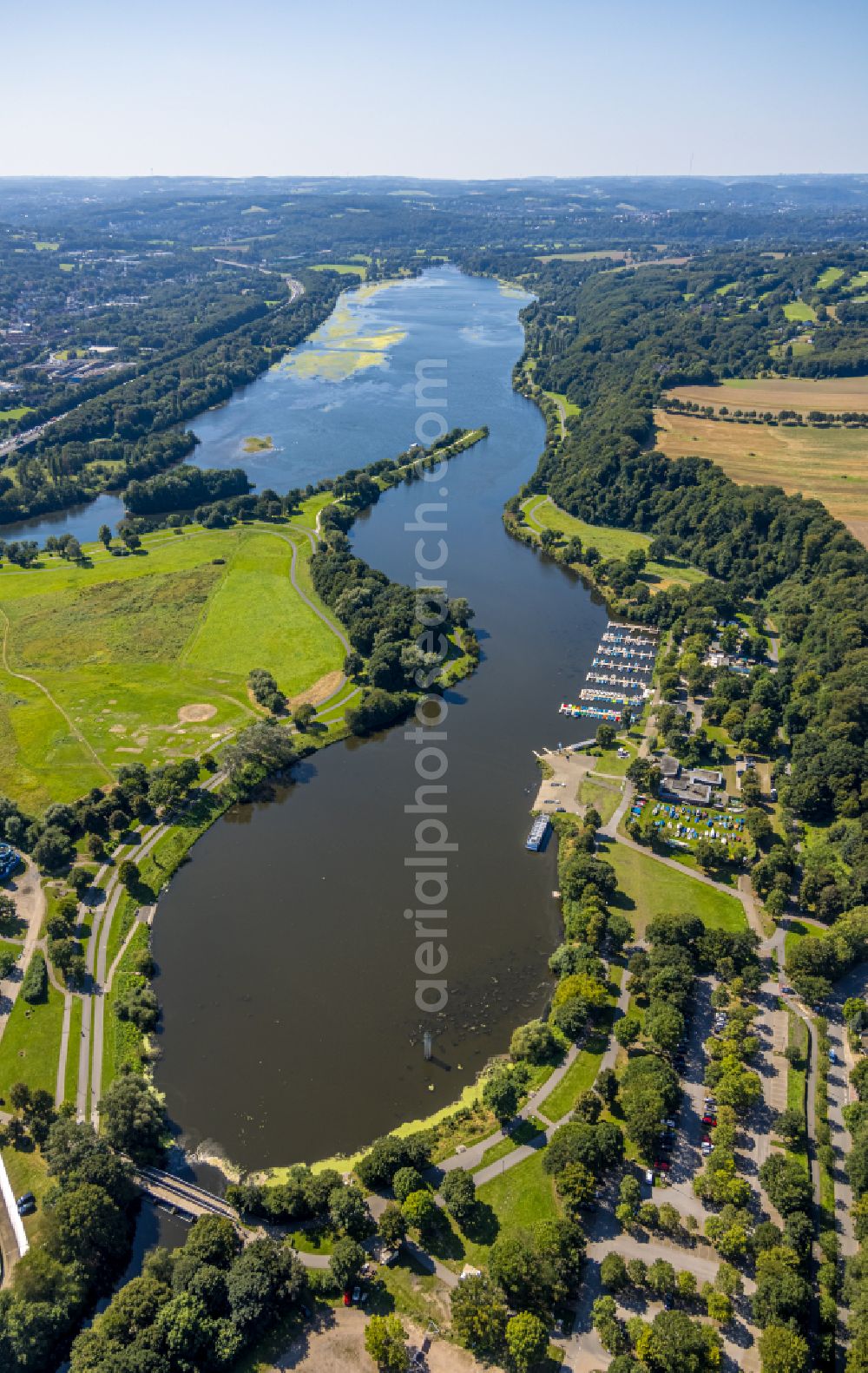 Bochum from above - riparian areas on the lake area of Kemnader See in Bochum in the state North Rhine-Westphalia, Germany