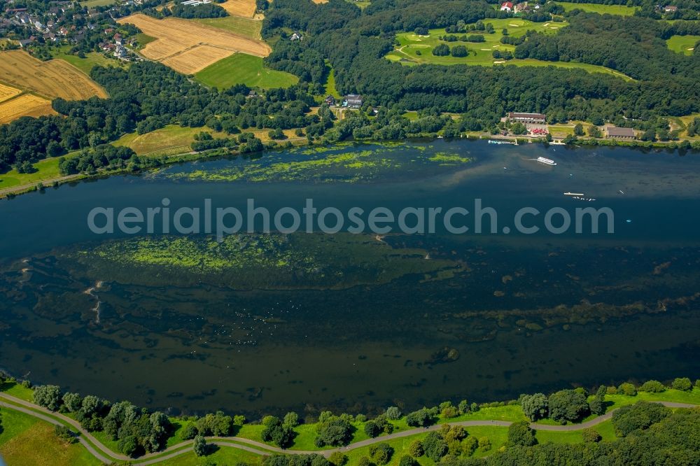 Witten from the bird's eye view: Riparian areas on the lake area of Kemnader See in Herbede in the state North Rhine-Westphalia. View from Witten across the lake