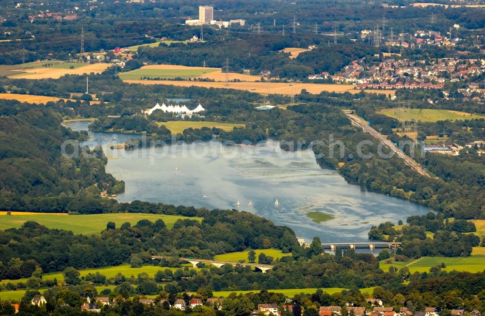 Aerial image Herbede - Riparian areas on the lake area of Kemnader See in Herbede in the state North Rhine-Westphalia