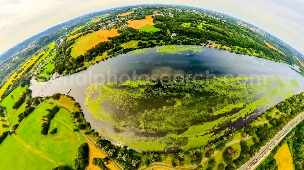 Aerial photograph Witten - riparian areas on the lake area of Kemnader See in Herbede in the state North Rhine-Westphalia. View from Witten across the lake