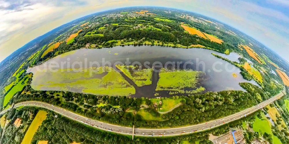 Aerial image Witten - riparian areas on the lake area of Kemnader See in Herbede in the state North Rhine-Westphalia. View from Witten across the lake