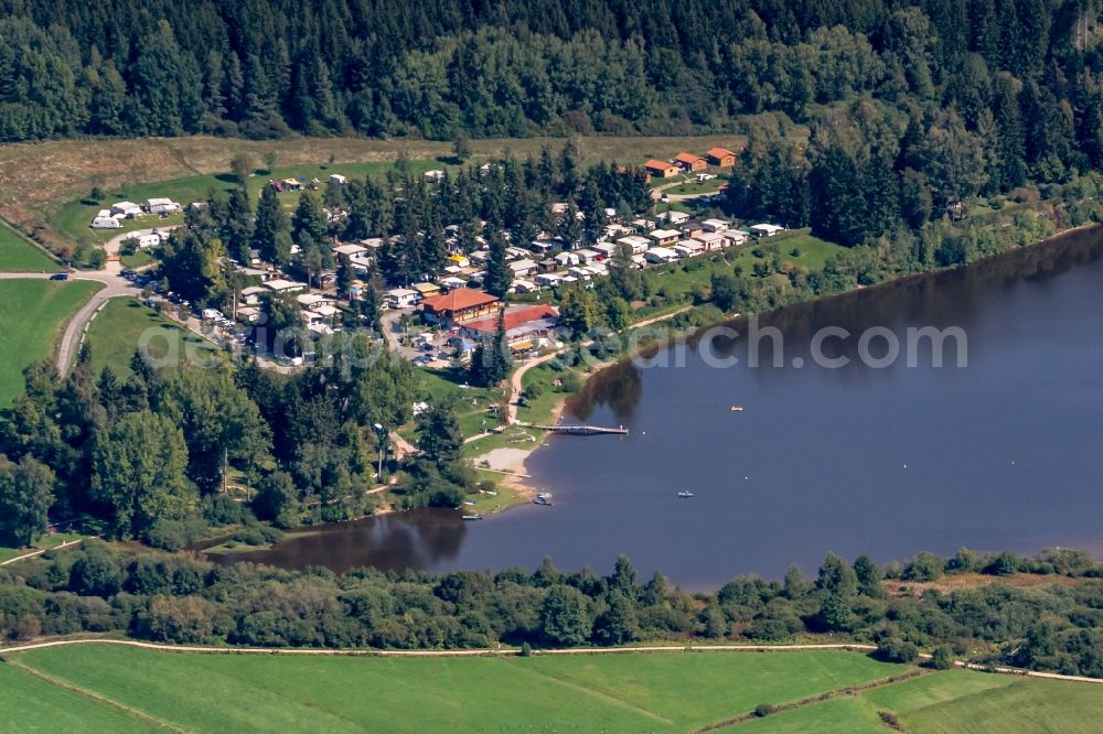 Aerial image Bräunlingen - Riparian areas on the lake area of Kirnbergsee in Braeunlingen in the state Baden-Wurttemberg, Germany