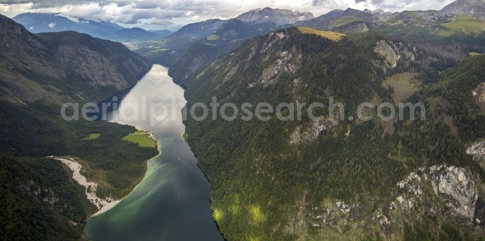 Schönau from above - Riparian areas on the sea area of Koenigssee in Schoenau in the state Bavaria