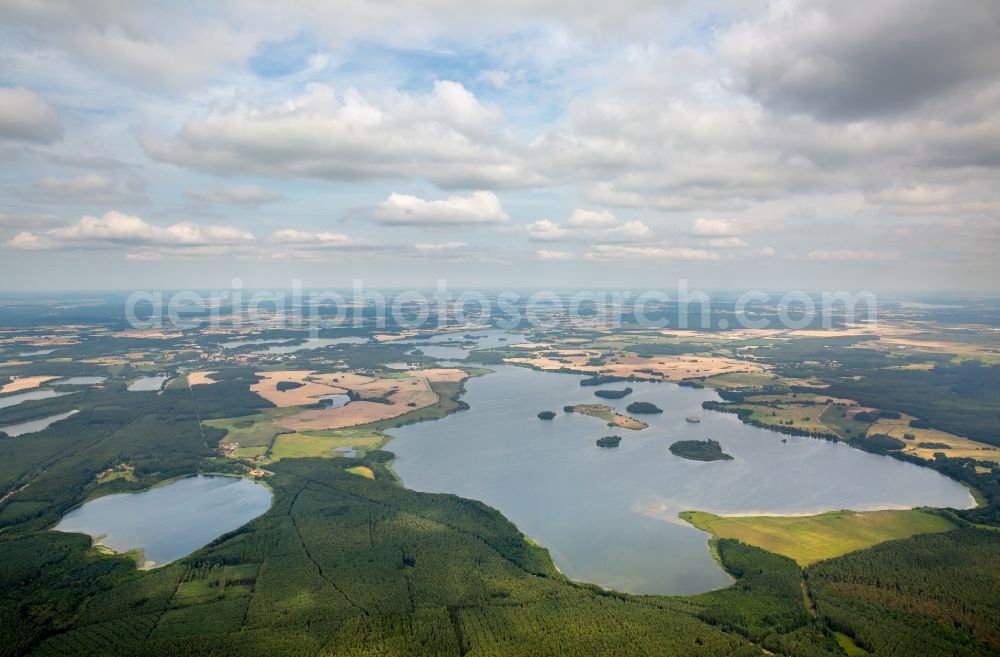 Aerial image Krakow am See - Riparian areas on the lake area of Krakower See in Krakow am See in the state Mecklenburg - Western Pomerania