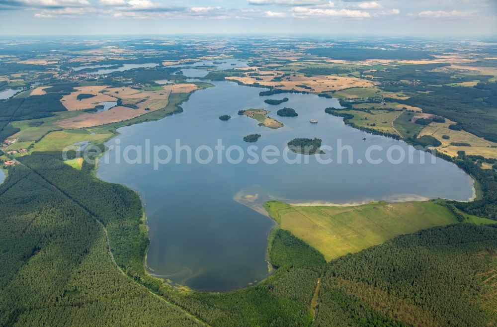 Aerial photograph Krakow am See - Riparian areas on the lake area of Krakower See in Krakow am See in the state Mecklenburg - Western Pomerania