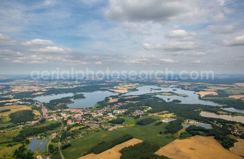 Krakow am See from above - Riparian areas on the lake area of Krakower See in Krakow am See in the state Mecklenburg - Western Pomerania