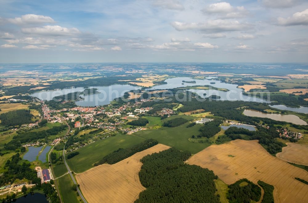 Krakow am See from the bird's eye view: Riparian areas on the lake area of Krakower See in Krakow am See in the state Mecklenburg - Western Pomerania