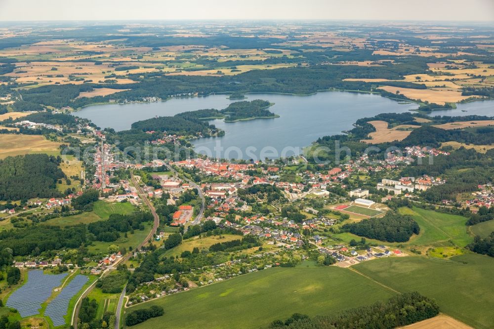 Aerial image Krakow am See - Riparian areas on the lake area of Krakower See in Krakow am See in the state Mecklenburg - Western Pomerania